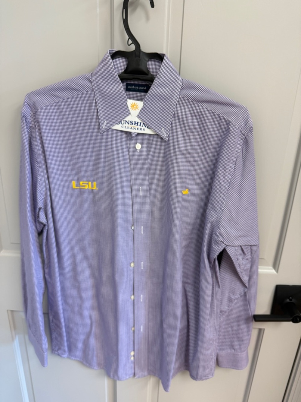 Southern Marsh Purple Check Button-Down Shirt with Yellow Embroidery